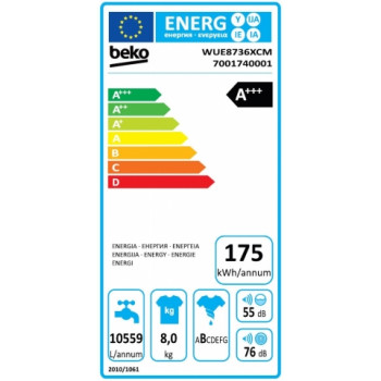 Стиральная машина стандартная Beko WUE8736XCM, 8 кг, 1400 об/мин, C, Серебристый